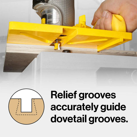 Grid Router Guide Kit for Dovetail Track Systems in use showing self-indexing design for precision woodworking.