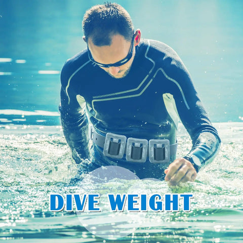 Man wearing Four 2.2 Pound Dive Weights Set with Rubber Belt and Metal Buckle for Scuba Diving Freediving Spearfishing and Snorkeling