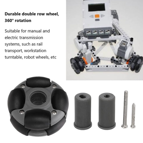 48mm omni directional robot wheels with shaft couplings and screws, ideal for smooth movement in robotic and automation projects.