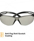 SecureFit 500 Series Safety Glasses With Adjustable Ratchet Temples All Day Comfort Anti Fog Anti Scratch Gray Lens Black Frame ANSI Z87 Impact Rated Indoor Outdoor Sporty Eye Protection, front view