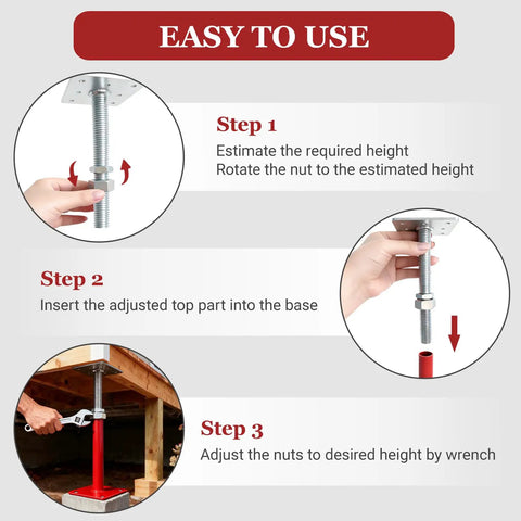 Step-by-step guide to using Heavy Duty 4 Pack House Floor Jacks For Leveling 11 To 16 Inch Height Adjustable Screw Jacks.