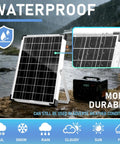 Monocrystalline 20W 12V/24V Solar Panel Kit With Trickle Charger on rocky riverbank in rainy weather