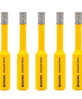 Five yellow Highdril vacuum-brazed diamond core drill bits with gray tips, 6 mm diameter