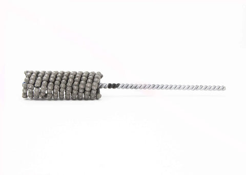 Side view of FLEX-HONE 1-Inch Aluminum Oxide Honing Tool With 240 Grit for soft metals, featuring twisted shank and abrasive balls.
