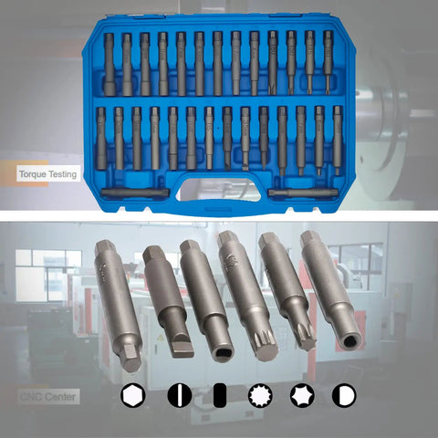Beast 50 Piece Drive Shock Absorber Tool Kit with Go-Through Ratchet, includes various drive bits and strut nut sockets
