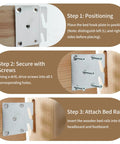 Step-by-step guide for Premium Top Notch Heavy Duty Four Pack Bed Rail Brackets Installation with screws and wood.