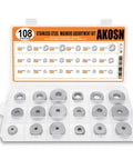 108 Piece Stainless Steel Flat Washer Set For Bolts, 18 Sizes M3 To M12, Pro Grade Industrial Assortment, Rustproof 304 Washers Kit
