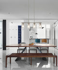 Modern Farmhouse Dining Room Chandelier With 4 Lights For Kitchen Island, Nickel Finish hung over a kitchen table.