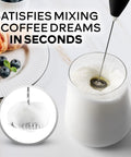 Ultra Fast Handheld Milk Frother Wand With Duracell Batteries For Rich Coffee Foam In Seconds frothing milk in glass