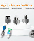Front view of six knurled metal fiber optic adapters; includes FC/UPC, SC, ST, LC, FC/UPC-LC/UPC, SC/UPC-APC.