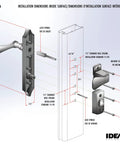 Installation diagram of Storm Door Lever Handle With Lock And Key Surface Mount Fits Doors 1 To 1 And A Half Inches Thick.