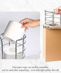 Free Standing Toilet Paper Holder Stand In Brushed Nickel Stainless Steel, Holds 3 To 4 Rolls shown with easy paper roll storage