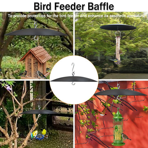 Heavy Duty 13 Inch Metal Bird Feeder Baffle Guard for Outdoor Hanging Weatherproof Black Shield in various garden settings