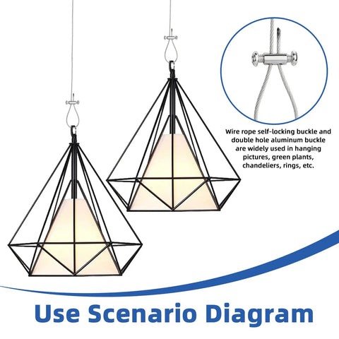 Hanging light fixtures showcasing Beefy Heavy Duty Stainless Steel Wire Rope Clip Clamp Kit With Aluminum Crimping Loop Sleeves 121 Pieces