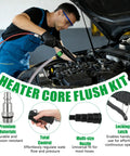 Heavy Duty Radiator Coolant Flush Gun With Manual Twin Pump To Blow Out Stubborn Buildup And Rust From Heater Cores And Entire Cooling System For A Smooth Running Rig in use on vehicle engine.