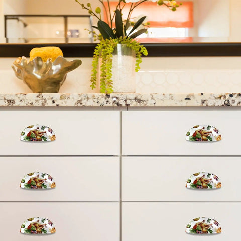 Kick Your Cabinetry Up A Notch With These Slick Autumn Cup Cabinet Handles, Thanksgiving Print, Durable PBT Body, Stainless Steel Screw Set For Quick Drawer Makeovers on white kitchen drawers.