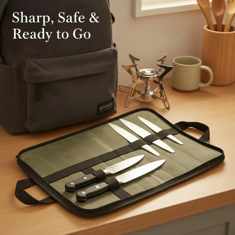 Knife Roll Bag With Individual Slots For Safe, On The Go Blade Storage Portable Protector Case For Camping And Kitchen Prep