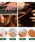 Steps showing usage of Three Spool Nylon Thread Sewing Kit With Pro Grade 3 Spools Of 80 Yards In Black White And Brown Heavy Duty Needles Set