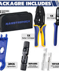 All In One Solar Crimping Tool Kit With Stripper And Spanners, 10 Pairs MC4 Connectors For PV Cable Install, AWG14-10, tools and bag