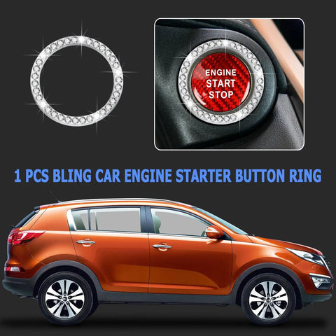 Car engine start-stop button with bling ring and orange SUV