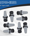 CAT40 ER32 Collet Chuck 2.76 Inch Gage Length 8 piece tool holder set displayed in a grid for CNC engraving and milling tools