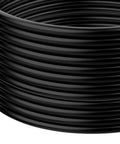 Close-up of heavy duty black extension cord coil for outdoor use, part of Heavy Duty Outdoor Power Stake With 25 Foot Extension Cord And Six Weatherproof Grounded Outlets Runs Your Holiday Lights And Patio Gear Effortless Backyard Upgrade.