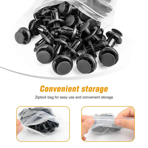 Close-up of Fender Rivet Clips 10mm 91503 SZ3 003 Original Replacement Kit in a ziplock bag for storage