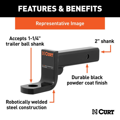 Beefed Up 2 Inch Receiver Ball Mount With One And One Quarter Inch Ball Hole, Six And Three Quarter Inch Rise Or Eight Inch Drop