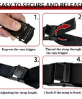 Instruction guide showing steps to secure Beefy Heavy Duty Lashing Straps With Buckles 4 Pack 1 Inch By 5 Feet Cargo Tie Down Straps