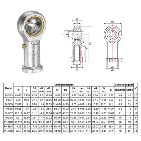 3/8 Inch Female Rod End Bearing Set With 3/8-24 Left And Right Hand Threads, Set Of 2 With Jam Nut, For Flexible Mechanical Linkage And Misalignment Up To 9 Degrees, steel rod end