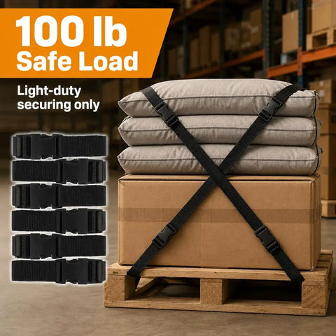 Heavy Duty Utility Strap With Quick Release Buckle 72 Inch Polypropylene Tie Down on pallet stack
