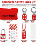 All In One Lockout Tagout Kit With Electrical LOTO Hasps Warning Tags Numbered Safety Padlocks Nylon Ties Zip Ties And Heavy Duty Storage Bag