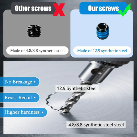 30 Piece Plug Set Screw Kit With Hex Wrench For Handgun Optics Cutouts One Eighth Inch Length Includes 6-48 8-40 10-32 Screws 12.9 synthetic steel