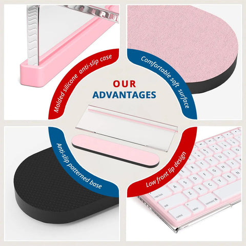 Clear Acrylic Tilted Keyboard Stand For Ergonomic Typing Low Front Lip Keeps Your Keys In Place Silicone Non Slip Pad Features