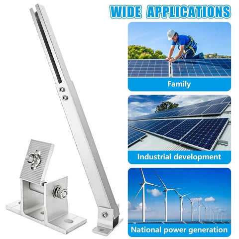 Adjustable Tilt Solar Panel Mount Brackets Aluminum Alloy For Flat Roofs RV Boats And Off Grid Installations Up To 400W Panels 15 To 30 Degree Tilt Mounting Support Silver Mount Only image showing solar applications.