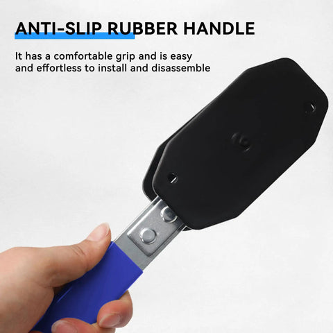Brake Caliper Compression Tool With 360 Rotating Ratchet Piston Spreader in use showing anti-slip rubber handle and metal parts
