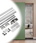 Soft Close Concealed Sliding Barn Door Hardware Kit With Aluminum Bypass Track For Pocket Doors in bedroom setting