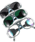 Top Shelf 3 Pack Welding Glasses And Impact Resistant Safety Goggles With Anti Fog Shielding For Dust Splash Guard Built Tough For All Day Grind At The Workshop, showing three pairs in various tints.
