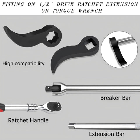 Pry Bar Wrench Adapter Head Set For Half Inch Square Drive showing dual heads with breaker bar, ratchet handle, and extension bar