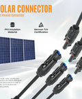 Beefy Heavy Duty Solar Y Branch Splitter 3 Way Parallel Connector with cables and solar panels, CE TUV certified.