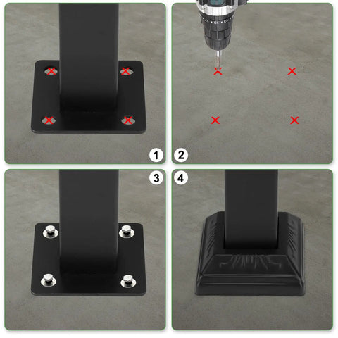 Heavy Duty Wrought Iron Handrails For Outdoor Steps, showing installation steps for solid black metal stair railings.