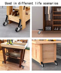 Heavy Duty Retractable Workbench Caster Kit Set Of Four With Hella Sturdy Side Mounting Brackets and Rock Solid 300 Kilogram Capacity used in various setups.
