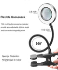 10x Desk Magnifier With Light and Flexible Gooseneck Clamp showing 3.5 inch lens and 360-degree rotation for crafting and soldering