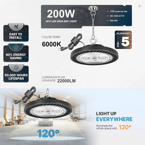 UFO LED High Bay Light 8 Pack 300W 30000 Lumens 6000K Daylight Crazy Bright Like 2000W Equivalent For Garage Lighting
