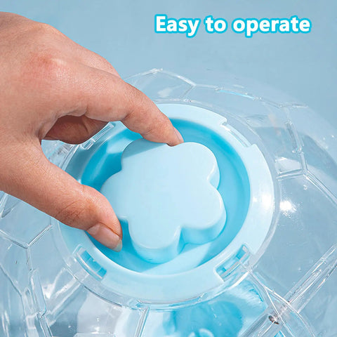 Person securing the lid of Dwarf Hamster Ball 5.1 Inch With Football Design Durable Running Ball For Tiny Pets, showing easy operation.