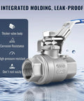 Two Pack 3/8 Inch Stainless Steel Ball Valves NPT Female Full Port With Locking Handle Heavy Duty Shut Off Valves For Home And Industrial Use Corrosion Resistant 304 Stainless For Long Lasting Performance shown with corrosion resistance features highlighted