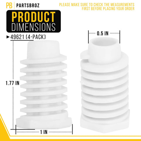 4 Pack Dryer Leveling Feet For Whirlpool Kenmore Maytag KitchenAid Replacement dimensions shown with measurements