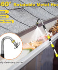 Telescoping Gutter Cleaning Kit With 16Ft To 24Ft Reach From The Ground, 360 Degree Rotating Metal Nozzle, demonstration in gutter