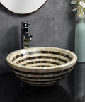 SDVantage Round Countertop Basin Sink Bowl,Ceramic Vessel Washbasin for Lavatory Bathroom Bathroom Vessel Sink Above Counter Bathroom Vanity Sink Bowl - 16.5" L X 16.5" W X 5.5" H, hand-carved stone bowl with unique pattern.