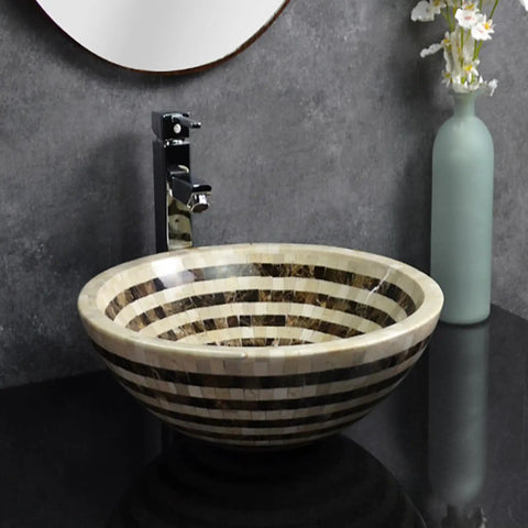 SDVantage Round Countertop Basin Sink Bowl,Ceramic Vessel Washbasin for Lavatory Bathroom Bathroom Vessel Sink Above Counter Bathroom Vanity Sink Bowl - 16.5" L X 16.5" W X 5.5" H, hand-carved stone bowl with unique pattern.